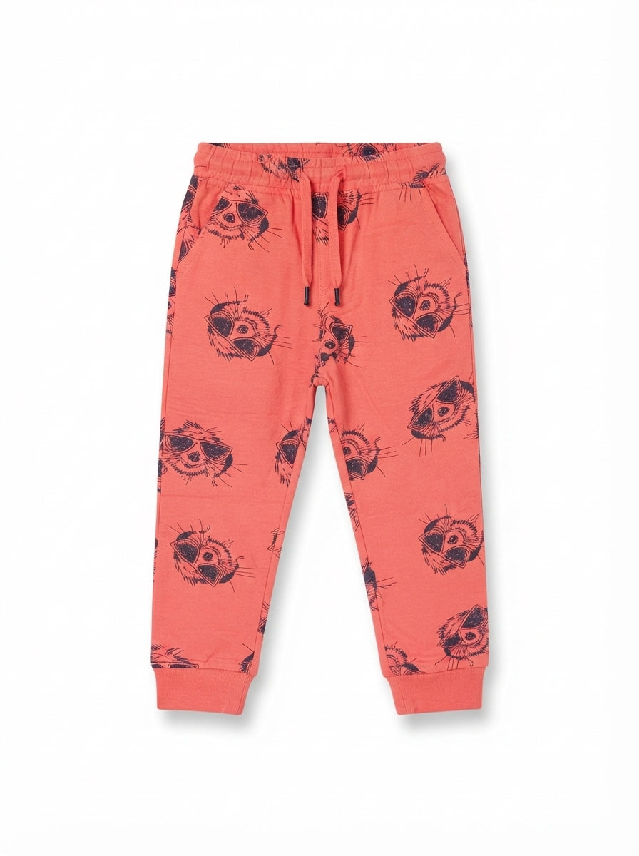 Girls' Printed Joggers – Coral Red