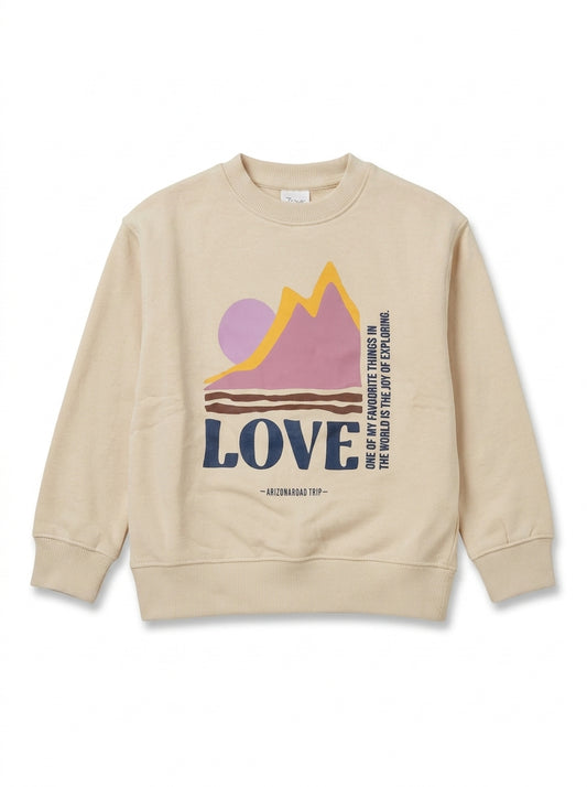 Kids Graphic Crewneck Fleece Sweatshirt – Beige