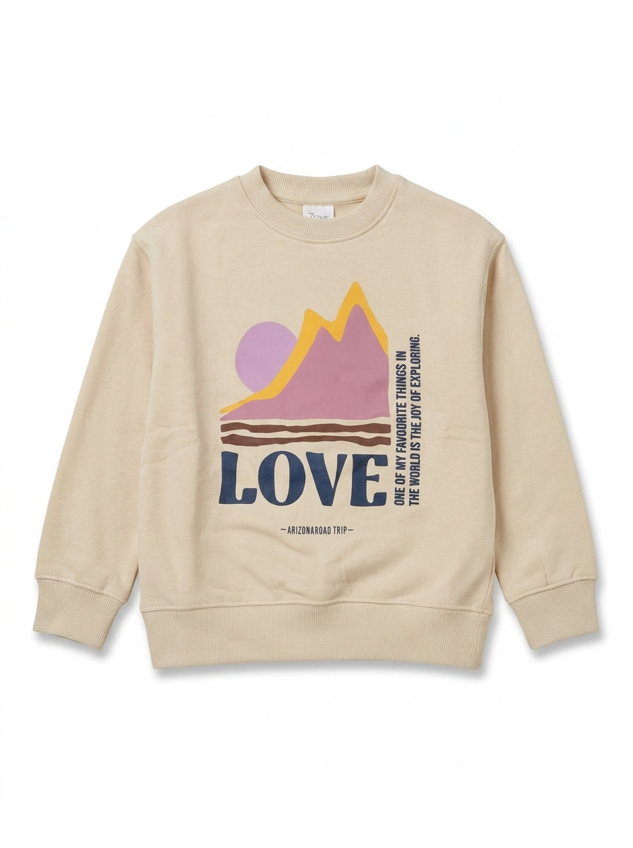 Kids Graphic Crewneck Fleece Sweatshirt – Beige