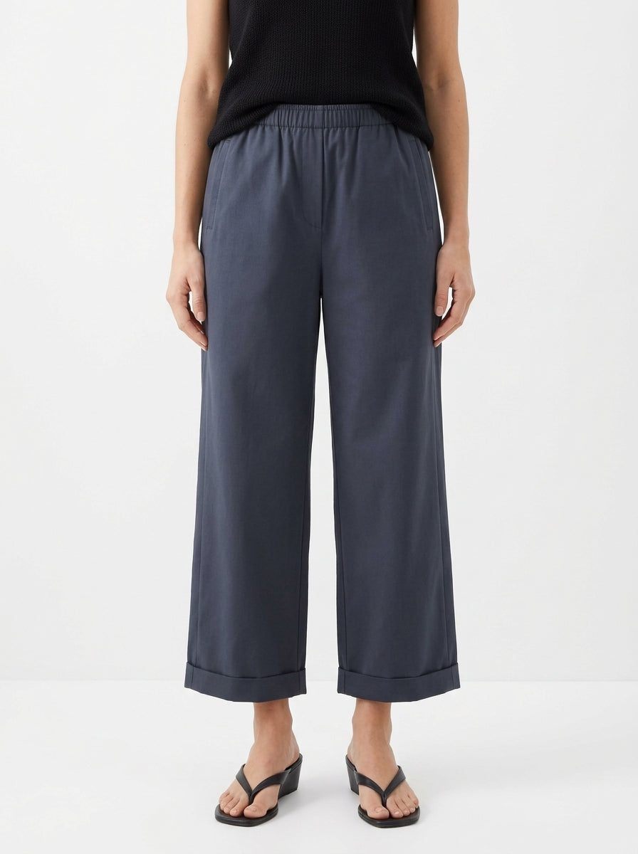 Womens Navy Blue Cuffed Trousers