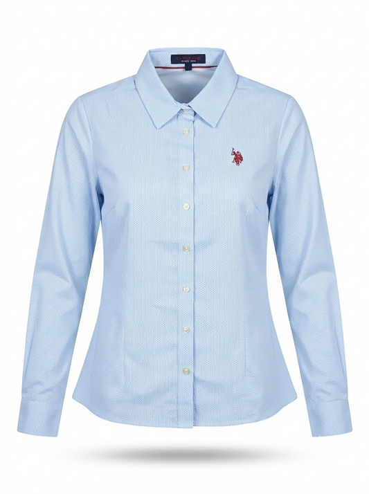 Women's Light Blue Micro-Geometric Button-Down Shirt