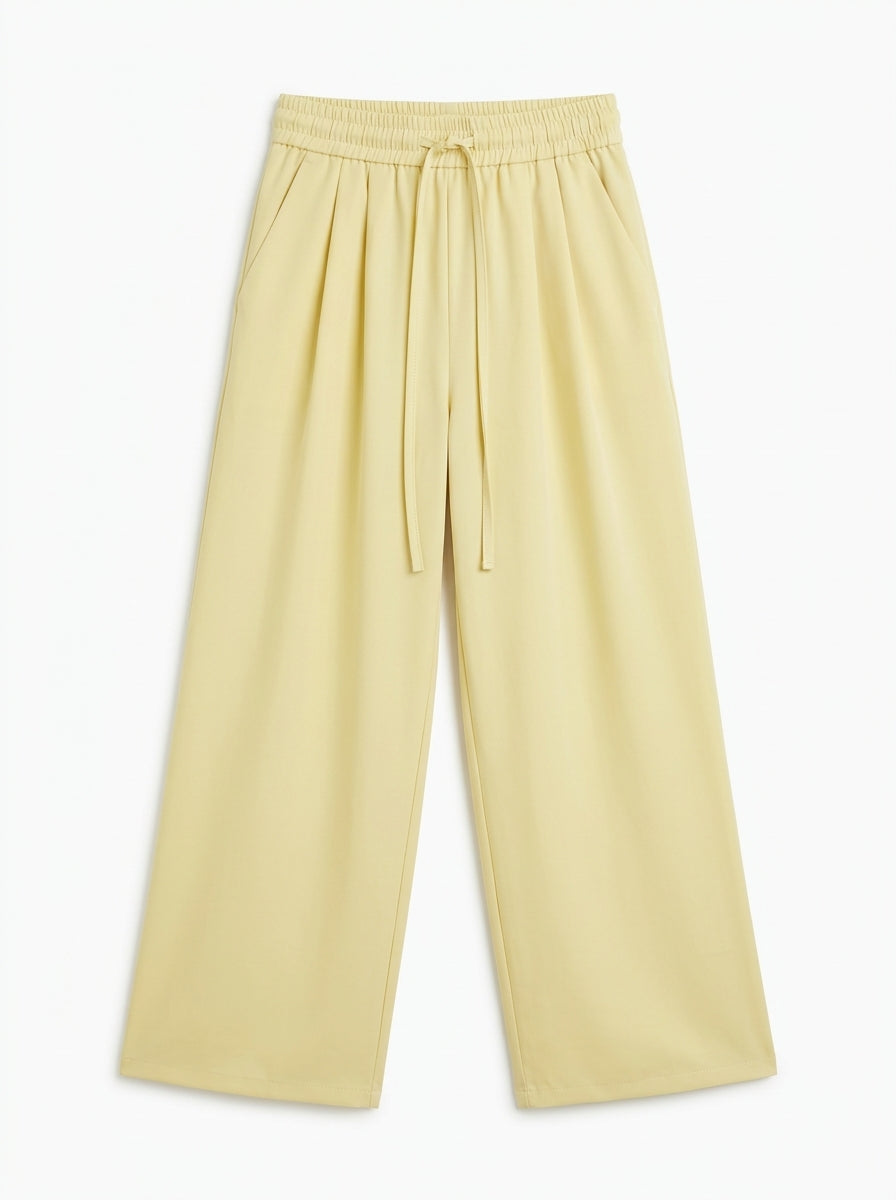 Women's Casual High-Waist Wide-Leg Trousers with Drawstring