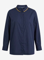 Women’s Navy Contrast Trim Long-Sleeve Shirt