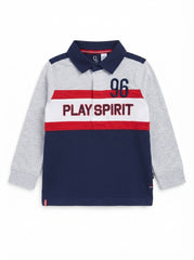 Kids' Athletic Grey, Red, and Navy Striped Polo Pullover