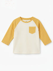 Toddler & Kids' Colorblock Raglan Pocket Long-Sleeve Tee – Off-White & Mustard Yellow