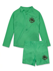 Sunny Days Kids' Half-Zip UV Swimsuit Set – Mint Blue Rash Guard & Trunks