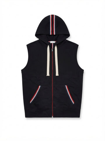 Black Sleeveless Zip-Up Hoodie Vest | Men's Streetwear