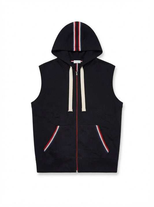Black Sleeveless Zip-Up Hoodie Vest | Men's Streetwear
