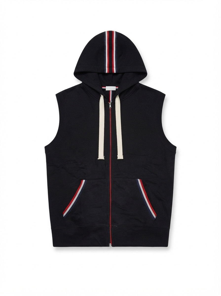 Black Sleeveless Zip-Up Hoodie Vest | Men's Streetwear