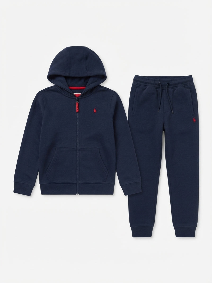 Boys IMPORTED' Fleece Full-Zip Hoodie and Jogger Tracksuit Set – Navy Blue