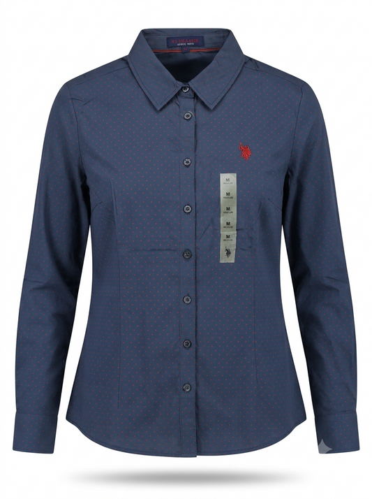 Women's Navy Polka Dot Button-Down Shirt