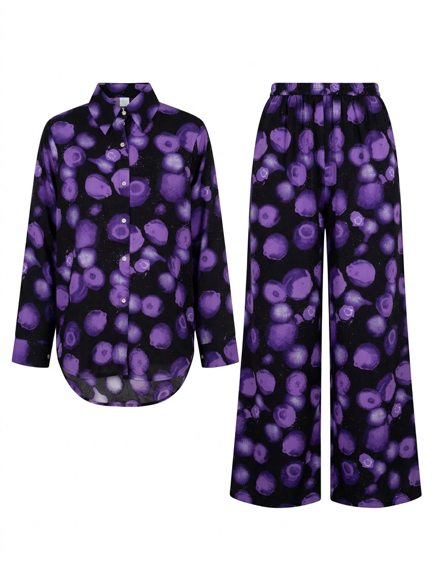 Women's Abstract Print Button-Down & Wide-Leg Co-Ord Set