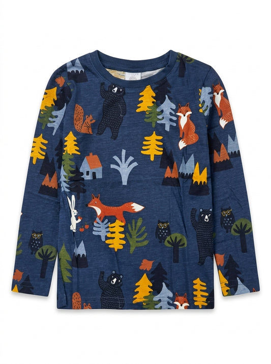 Kids Navy Blue Woodland Animals Long-Sleeve T-Shirt