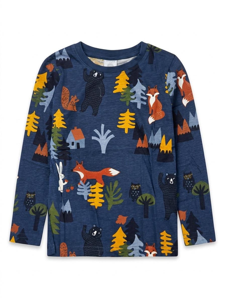 Kids Navy Blue Woodland Animals Long-Sleeve T-Shirt