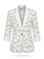 Women's White Abstract Graphic Print Blazer