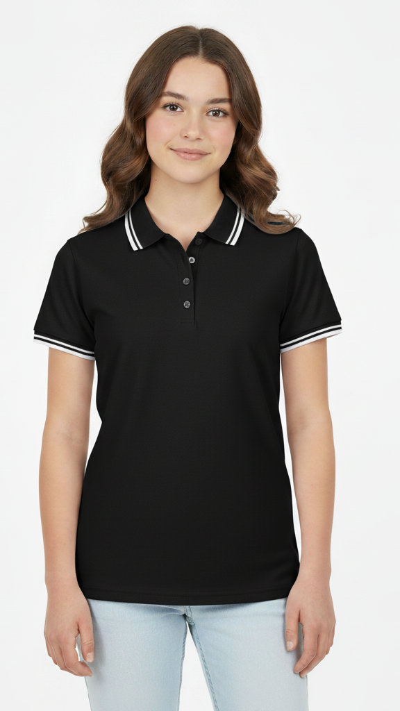 ELEVATE Women's Amarago Piping Polo - Solid Black