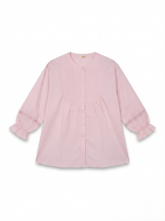 Women's Pleated Pintuck Blouse – Powder Pink