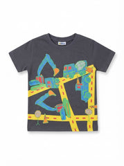 Mohona Boys' Charcoal Grey Construction Truck Graphic T-Shirt