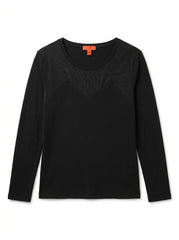 Women's Black Long-Sleeve Bodycon Mesh-Panel Top