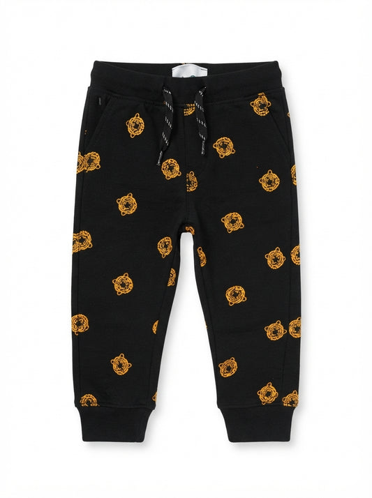 Boys' Black Tiger Print Joggers with Drawstring Waist