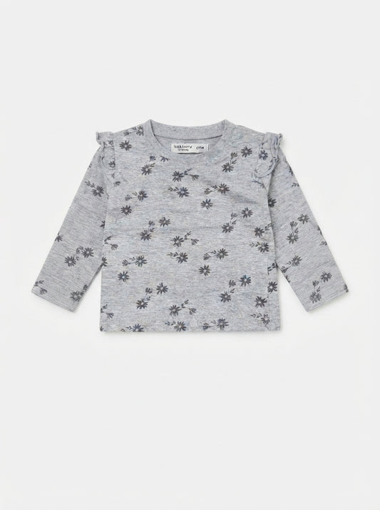 Girls' Floral Ruffle-Shoulder Long-Sleeve T-Shirt