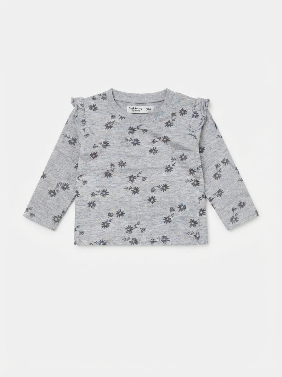 Girls' Floral Ruffle-Shoulder Long-Sleeve T-Shirt