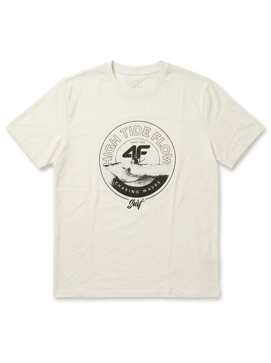 Men's Off-White Surf Graphic T-Shirt – High Tide Flow Cotton Crew Neck