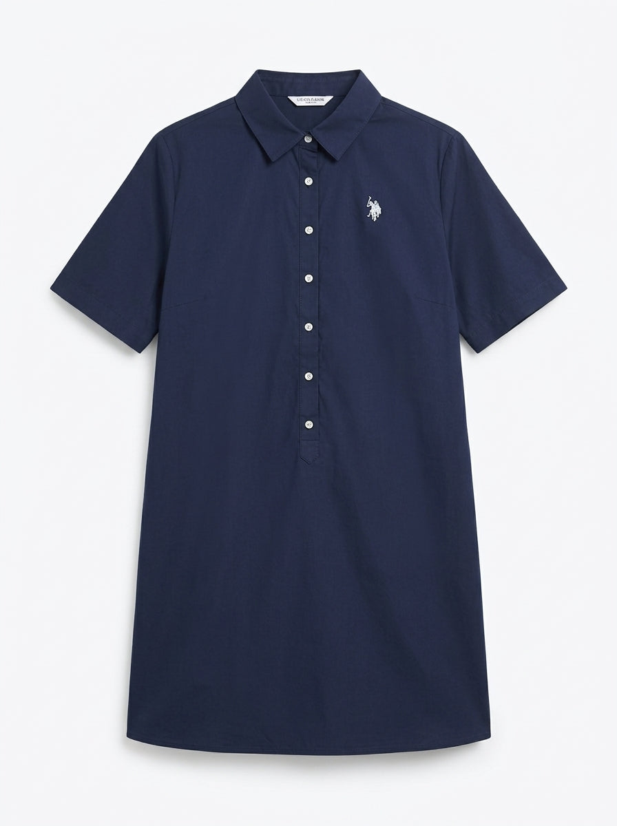 Women's Navy Blue Short-Sleeve Shirt Dress