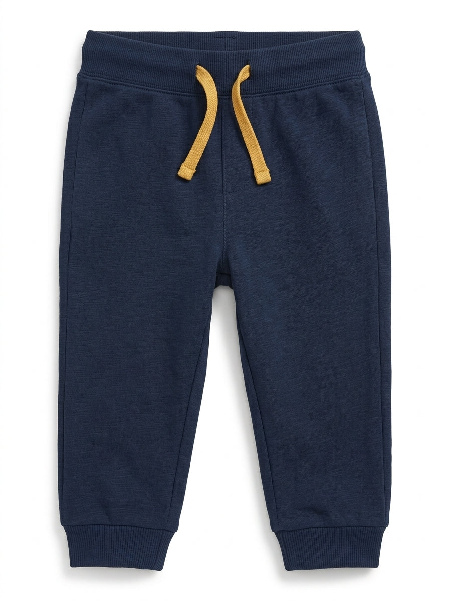 Boys’ Navy Blue Solid Jogger Pants – Soft Cotton Drawstring Sweatpants