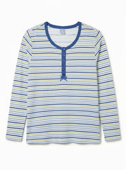 Women's Striped Long-Sleeve Henley T-Shirt