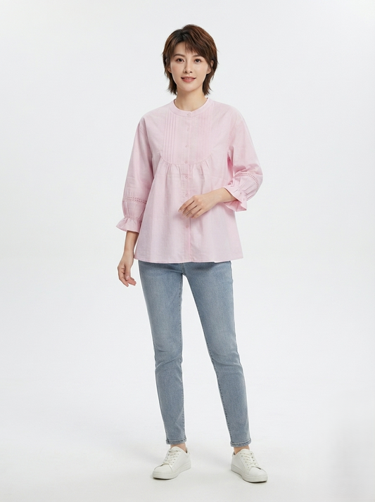 Women's Pleated Pintuck Blouse – Powder Pink