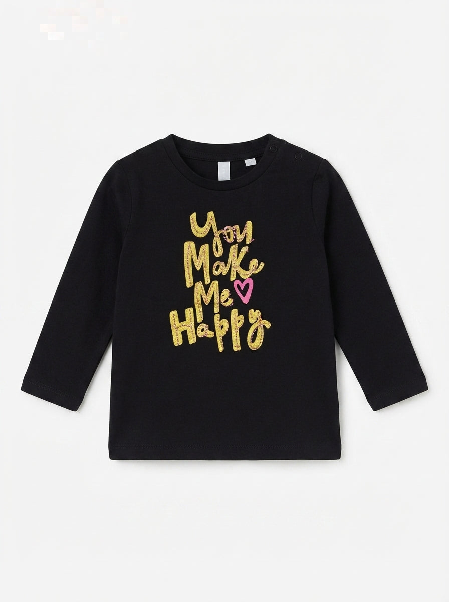 Baby & Toddler Girls' Black Long-Sleeve Tee – "You Make Me Happy"