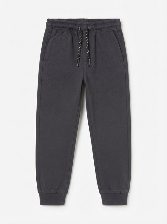 Boys' Solid Dark Grey Casual Sweatpants with Elasticated Ankle Cuffs