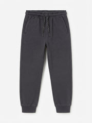 Boys' Solid Dark Grey Casual Sweatpants with Elasticated Ankle Cuffs