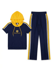 Women's Navy & Yellow Short-Sleeve Hooded Tracksuit