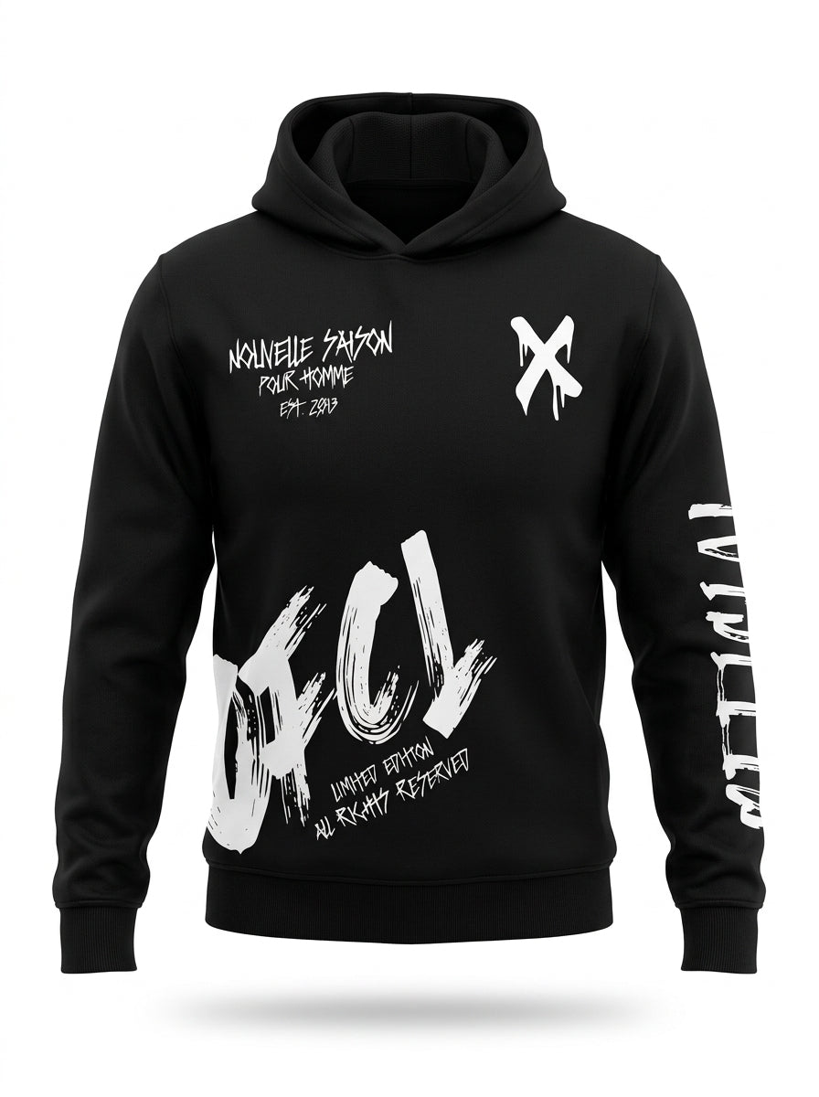 Men's Graphic Streetwear Pullover Hoodie – Black / Graffiti Prints