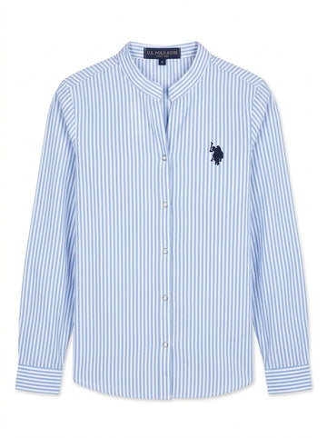 Women's Striped Long Sleeve Band Collar Shirt