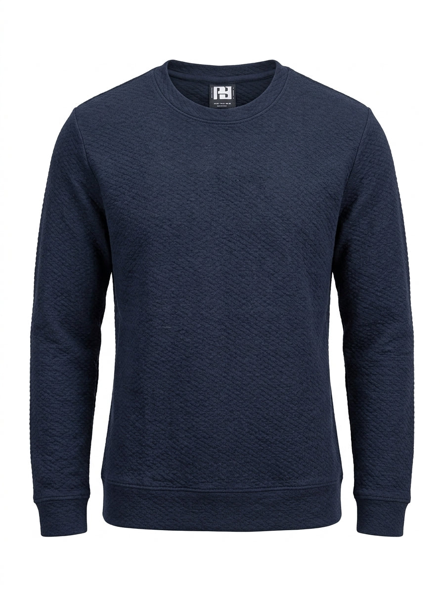 PB Men Textured Dark Blue Quilted Pullover