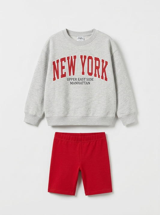 Girls' 2-Piece "New York" Graphic Sweatshirt & Shorts Set