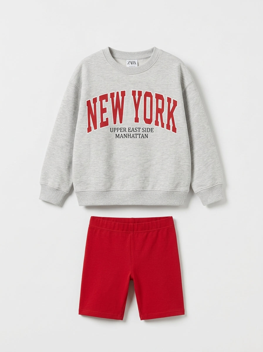 Girls' 2-Piece "New York" Graphic Sweatshirt & Shorts Set