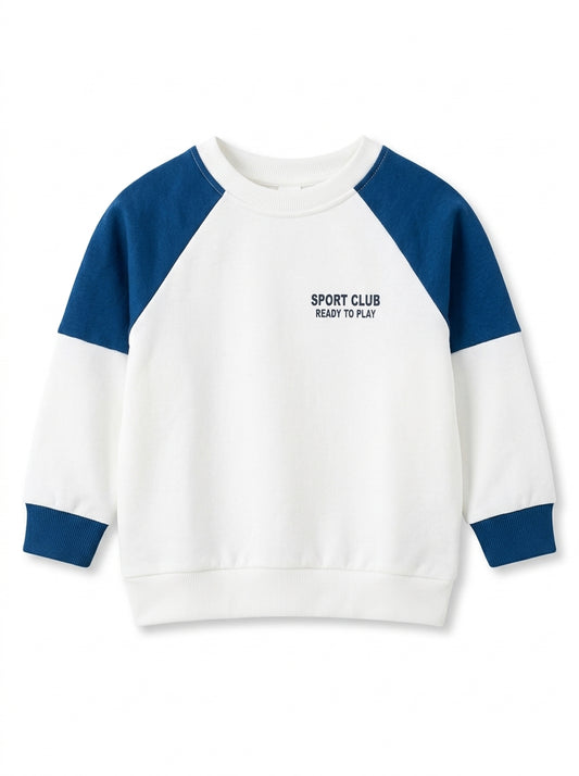 Kids "Sport Club" Colorblock Raglan Sweatshirt – Long Sleeve Crewneck Pullover