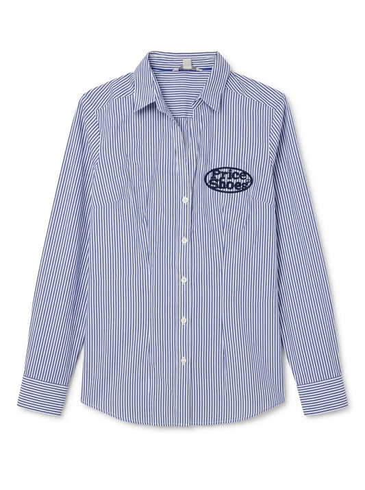 Women's Blue Striped Long Sleeve Button-Down Shirt