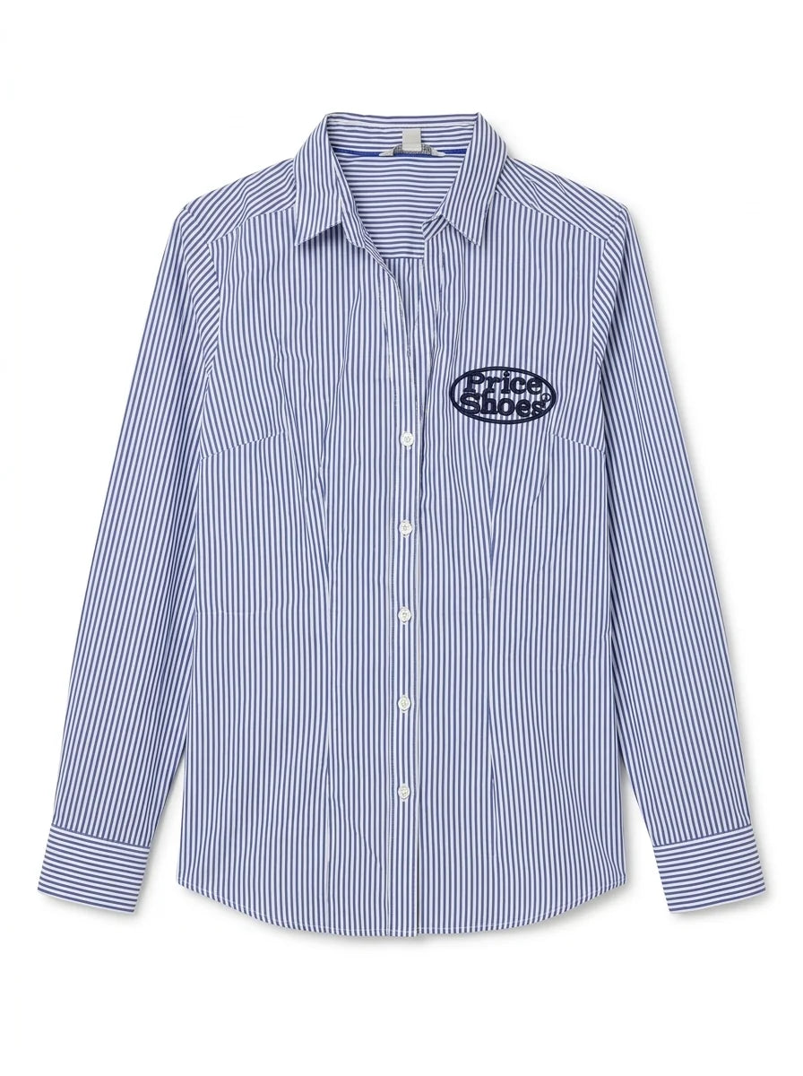 Women's Blue Striped Long Sleeve Button-Down Shirt