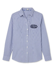 Women's Blue Striped Long Sleeve Button-Down Shirt