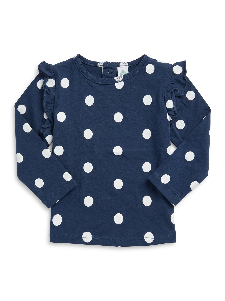 Children's Long-Sleeve Ruffle-Shoulder Polka Dot Blouse