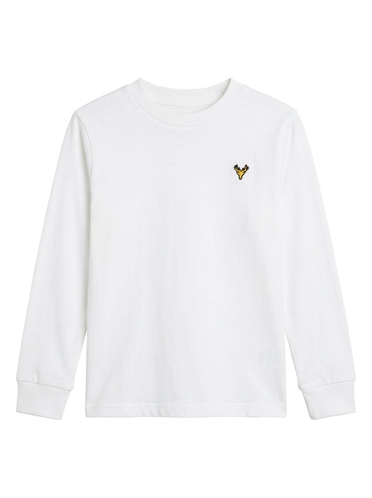 Kids' White Embroidered Deer Long-Sleeve T-Shirt