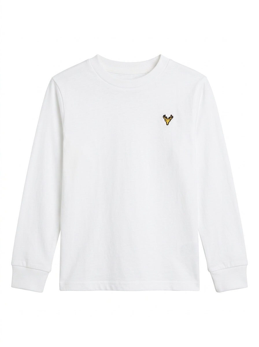 Kids' White Embroidered Deer Long-Sleeve T-Shirt