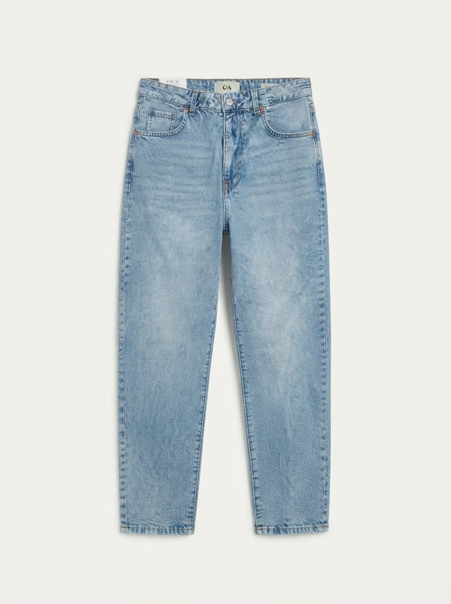 C&A Women’s Mom High Waist Ankle Jeans – Light Wash Denim