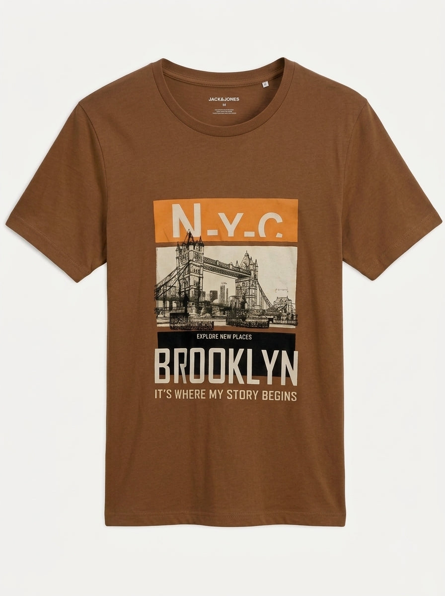 Men’s Brown NYC Graphic Crew Neck Short Sleeve T-Shirt