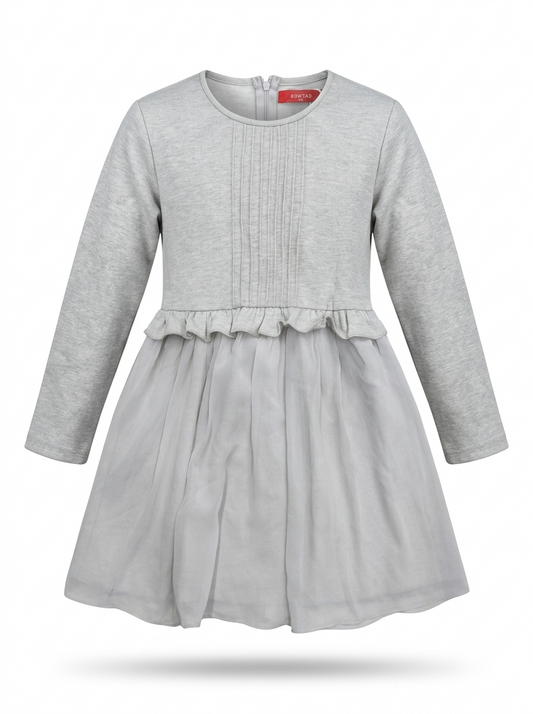 Girls' Cozy Elegance Grey Winter Frock